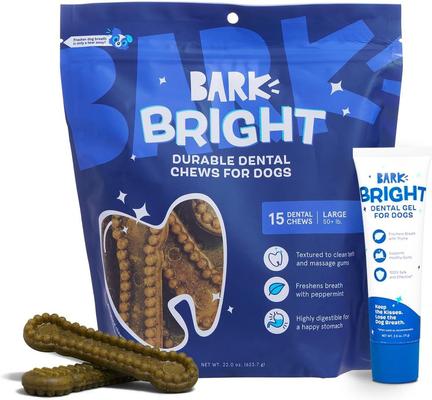 Bright Durable Dental Kit: Large Mint Flavored Dental Dog Treats + Chicken & Thyme Flavored Dog Dental Gel, 15 count, 2.5-oz gel