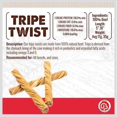 Masticables para perros con sabor a carne de res Tripe Twist de 5 pulgadas, 12 unidades