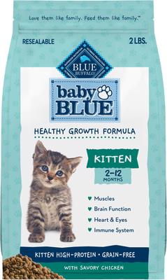 Bundle: Blue Buffalo Baby BLUE Healthy Growth Formula Grain-Free High Protein, Natural Kitten Dry Cat Food, Chicken & Pea Recipe 2-lb + Pate Wet Food Variety Pack, Chicken, Salmon