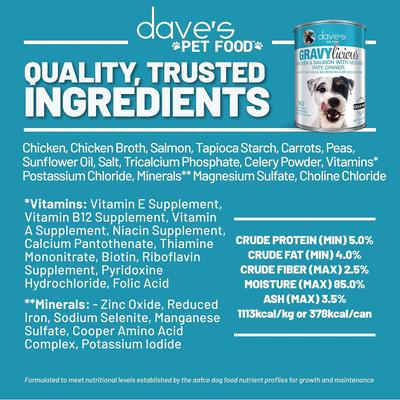Gravylicious Chicken & Salmon Veggies Grain-Free Pate Wet Canned Dog Food, 12-oz can, case of 12