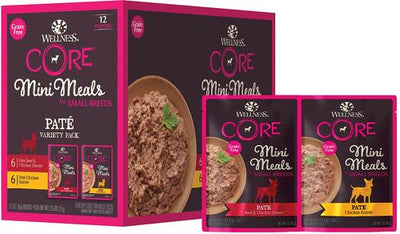 Comida para perros CORE Mini Meals con carne de res y pollo, paquete variado de paté de pollo, 85 g (paquete de 12)