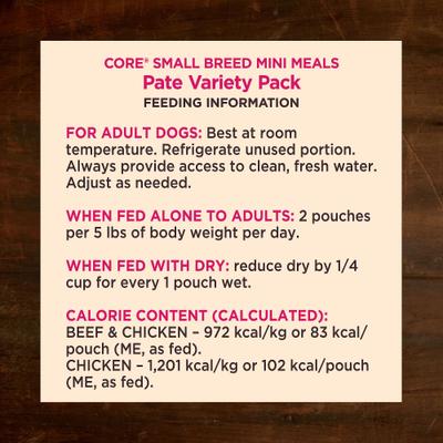 Comida para perros CORE Mini Meals con carne de res y pollo, paquete variado de paté de pollo, 85 g (paquete de 12)