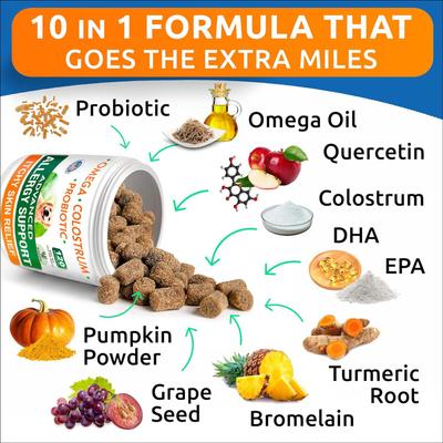 Advanced Allergy Relief & Itch Relief with Omega 3 & Fish Oil with Probiotics Chew Supplement, 120 count