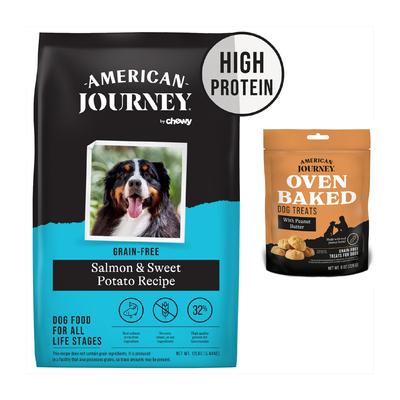 Bundle: American Journey Salmon & Sweet Potato Dry Dog Food + Peanut Butter Recipe Dog Treats
