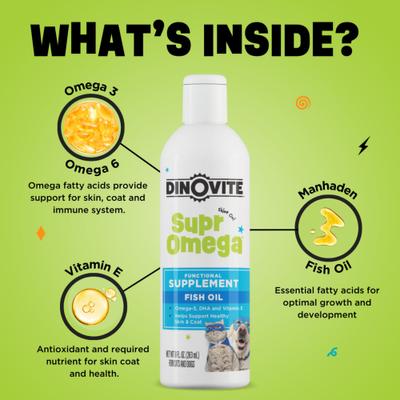 SuprOmega Fish Oil Vitamin E & Omega 3 Meal Topper Skin & Coat Health Liquid Supplement for Dogs & Cats, 8-fl oz bottle