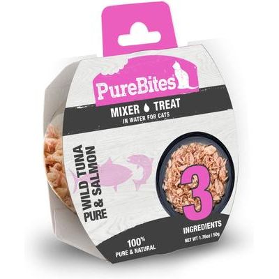 Mixers 100% Wild Skipjack Tuna & Alaskan Salmon in Water Cat Food Topping, bandeja de 1.76 oz, caja de 12