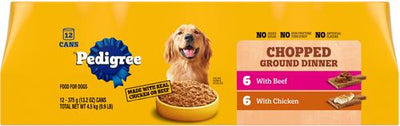 Bundle: Dog Food & Treats Starter Pack - Pedigree Steak & Vegetable Dry Food, Beef & Chicken Canned Food, Chicken Dental Treats