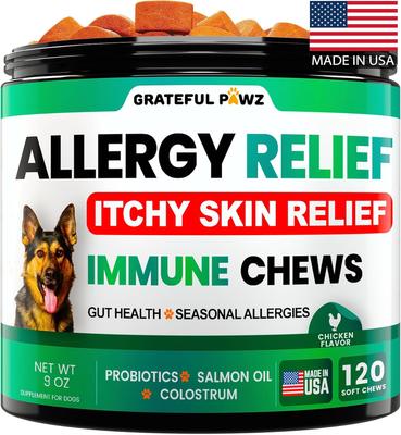 Itch & Allergy Relief with Probiotics & Omega-3 Fish Oil Chicken Flavored Chew Supplement for Dogs, 120 count
