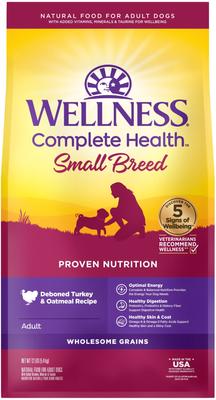 Paquete: Alimento seco para perros Wellness Small Breed Complete Health Adult Turkey & Oatmeal Recipe, bolsa de 12 lb + Mezclador o aderezo de alimento liofilizado para perros Wellness CORE Bowl Boosters Bare Turkey, bolsa de 4 oz