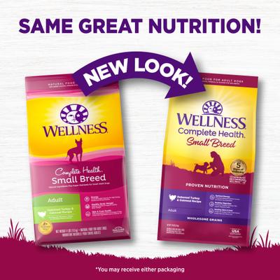 Paquete: Alimento seco para perros Wellness Small Breed Complete Health Adult Turkey & Oatmeal Recipe, bolsa de 12 lb + Mezclador o aderezo de alimento liofilizado para perros Wellness CORE Bowl Boosters Bare Turkey, bolsa de 4 oz
