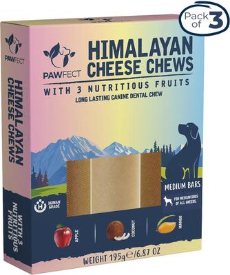 Himalayan Cheese Chews Medium All Natural High-Protein Grain-Free with Apple, Coconut & Mango Dental Dog Treats, 3 count