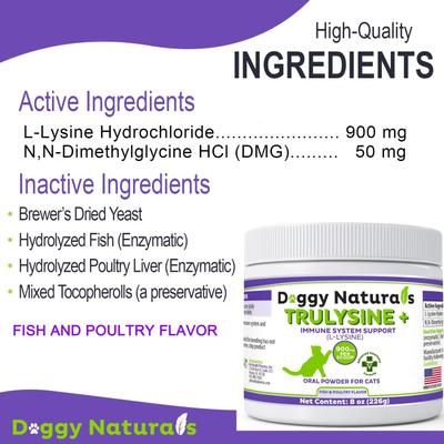 Doggy Naturals Trulysine+ Powder Immune Supplement for Cats, 8-oz