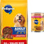 Paquete: Pedigree Chopped Ground Dinner con carne de res enlatada + Alimento seco para perros con sabor a carne a la parrilla y vegetales de nutrición completa