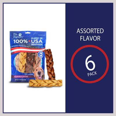 Beefhide 7-inch Braided Sticks Variety Pack Beef & Chicken Flavored Dog Hard Chews, 6 count