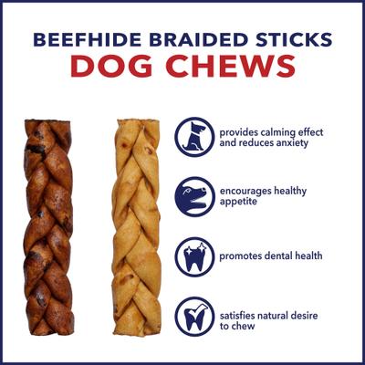 Beefhide 7-inch Braided Sticks Variety Pack Beef & Chicken Flavored Dog Hard Chews, 6 count