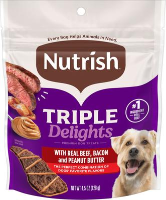 Triple Delights con carne de res, tocino y mantequilla de maní, premios para perros, bolsa de 4.5 oz, paquete de 5 (Rachael Ray)