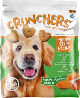 Crunchers Happy Belly, Digestive Health, Real Pumpkin, Dog Treats, 2-lb bag