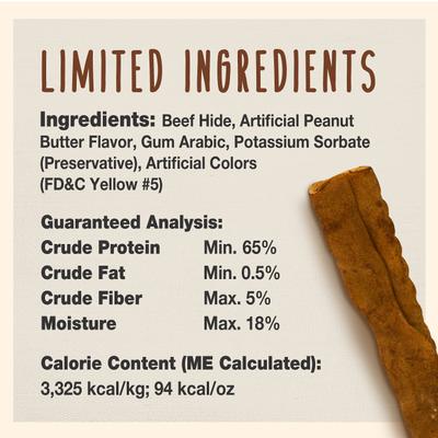 Premium Beef Hide Curls Peanut Butter Flavor Dog Chews, 1-lb