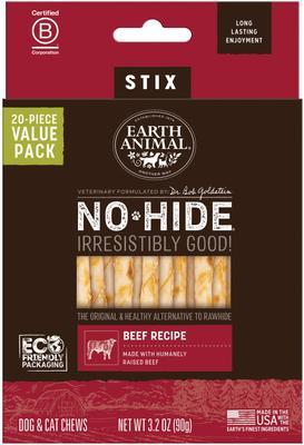 No-Hide Stix Long Lasting Natural Rawhide Alternative Chicken Recipe Chew Dog & Cat Treat Sticks, 20 count