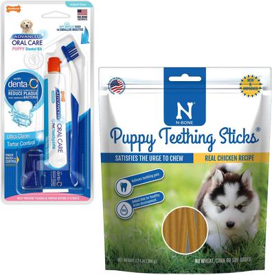 Bundle: Nylabone Advanced Oral Care Puppy Dental Kit + N-Bone Teething Treats