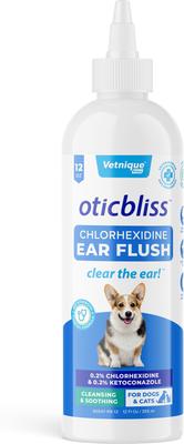 Limpiador de oídos antibacteriano y antifúngico Oticbliss para perros y gatos, botella de 355 ml