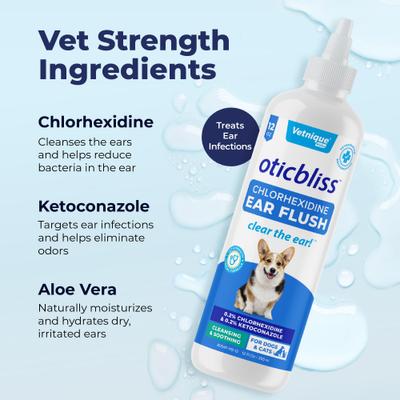 Limpiador de oídos antibacteriano y antifúngico Oticbliss para perros y gatos, botella de 355 ml
