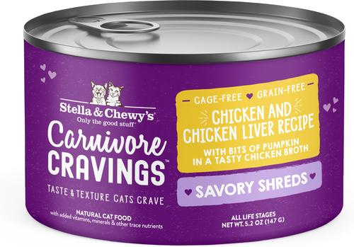 Comida para gatos Carnivore Cravings Savory Shreds Variety Pack, lata de 2.8 oz, caja de 12