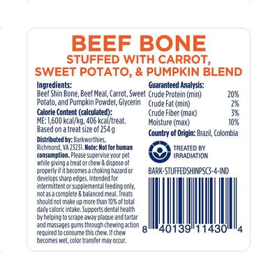 Shin Bone Stuffed with Pumpkin, Sweet Potato, & Carrot Blend Dog Treat, 3-4 in