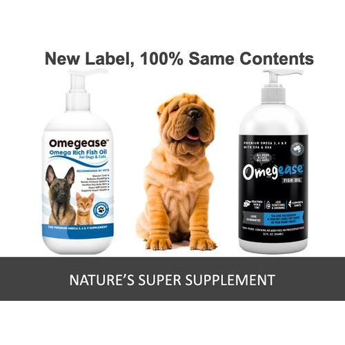 Suplemento de aceite de pescado rico en omega Omegease para perros y gatos, botella de 8 onzas líquidas