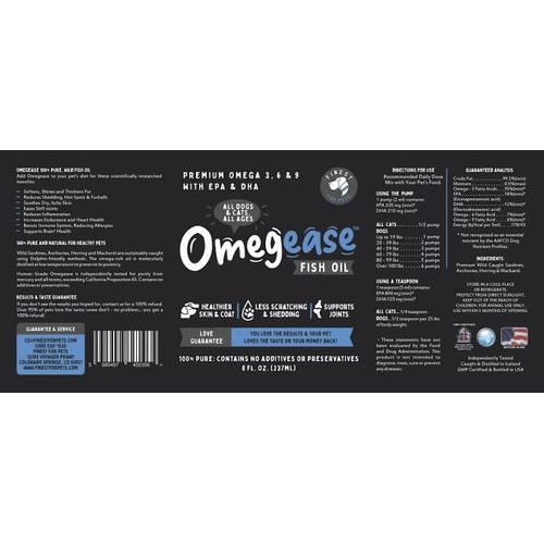 Suplemento de aceite de pescado rico en omega Omegease para perros y gatos, botella de 8 onzas líquidas