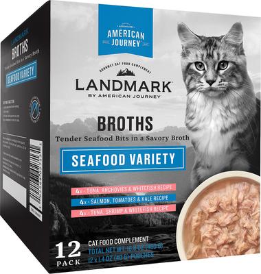 Landmark Broths Salmon, Tomatoes & Kale Recipe Wet Cat Food Complement Pouches, 1.4-oz case of 16