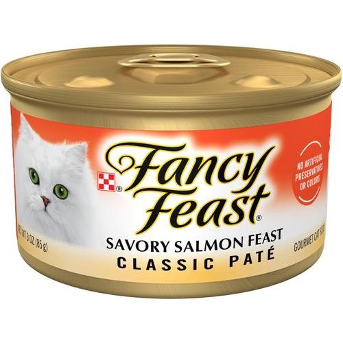 Comida enlatada para gatos Classic Savory Salmon Feast, 3 oz, caja de 24