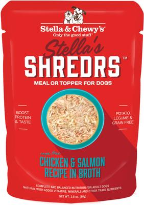 Stella’s Shredrs Grass Fed & Cage Free Beef & Chicken Recipe in Broth Adult Wet Dog Food, 2.8-oz pouch, case of 24