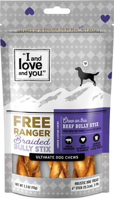 Free Range Braided 6-in Bully Stix Dog Treats, 3 count