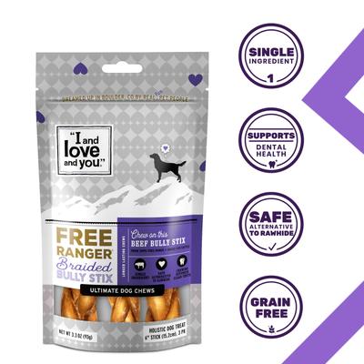 Free Range Braided 6-in Bully Stix Dog Treats, 3 count