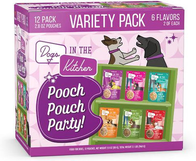 Dogs in the Kitchen Pooch Pouch Party! Variety Pack Grain-Free Dog Food Pouches, 2.8-oz Pouches, 12 count