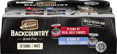 Comida húmeda para perros Backcountry Grain-Free Real Beef & Chicken Dinner, paquete variado, lata de 12.7 oz, caja de 12