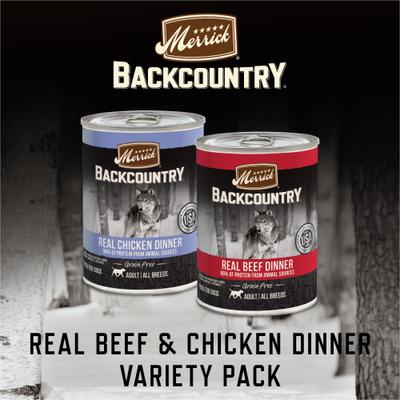 Comida húmeda para perros Backcountry Grain-Free Real Beef & Chicken Dinner, paquete variado, lata de 12.7 oz, caja de 12