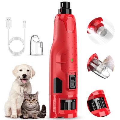 6-Speed Pro Quiet Rechargeable Dog & Cat Nail Grinder with 2 LED Lights, Red