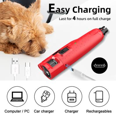 6-Speed Pro Quiet Rechargeable Dog & Cat Nail Grinder with 2 LED Lights, Red