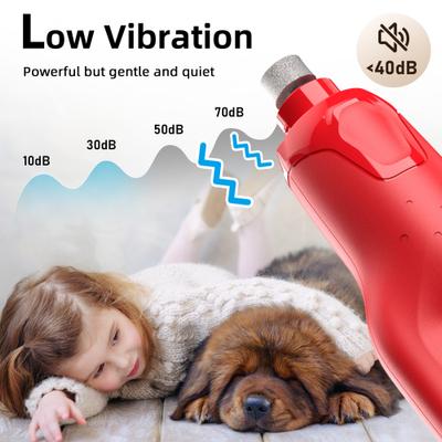 6-Speed Pro Quiet Rechargeable Dog & Cat Nail Grinder with 2 LED Lights, Red