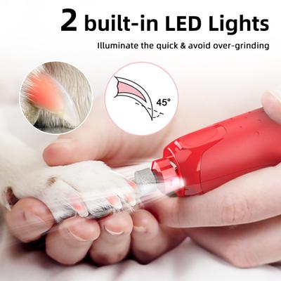 6-Speed Pro Quiet Rechargeable Dog & Cat Nail Grinder with 2 LED Lights, Red