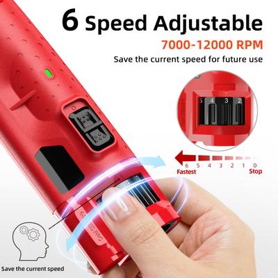 6-Speed Pro Quiet Rechargeable Dog & Cat Nail Grinder with 2 LED Lights, Red
