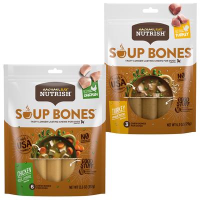 Bundle: Rachael Ray Nutrish Soup Bones Turkey & Rice Flavor + Chicken & Veggies Flavor Dog Treats