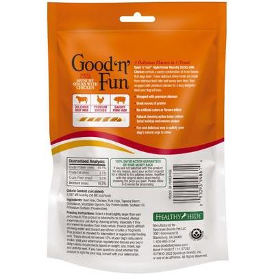 Palitos masticables para perros de triple sabor envueltos en pollo, piel de cerdo y piel de res, 10 unidades