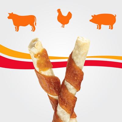 Chicken Wrapped Triple Flavor Munchy Sticks Chicken, Pork Hide & Beef Hide Dog Treat Chews, 10 count
