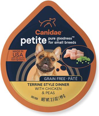 Bundle: CANIDAE PURE Petite Small Breed Fricassee Style Dinner with Turkey & Green Beans + Small Breed Terrine Style Dinner with Chicken & Peas Wet Dog Food Trays