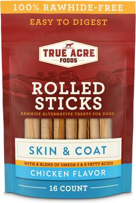 Rawhide-Free, Rolled Sticks, Skin & Coat Chew, with Natural Chicken Flavor Dog Treats, 16 count