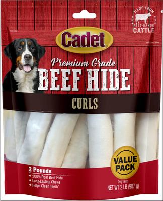 Premium Beef Hide Curls Peanut Butter Flavor Dog Chews, 1-lb