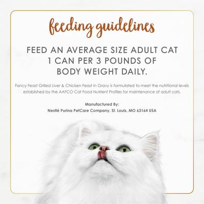 Comida enlatada para gatos Grilled Liver & Chicken Feast in Gravy, 3 oz, caja de 24